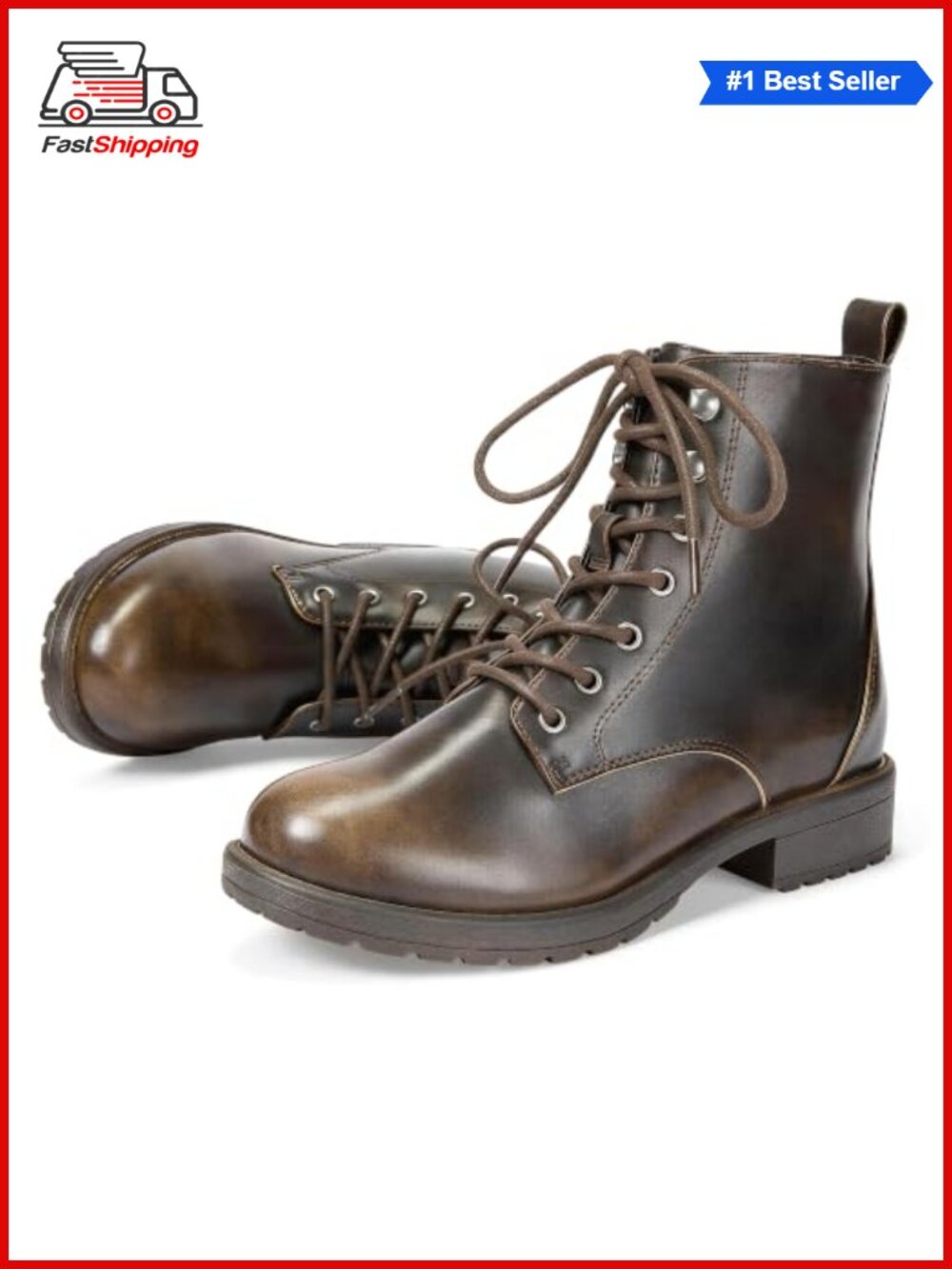 Faux Leather Combat Ankle Boots Lace-Up Side Zipper Fall Booties